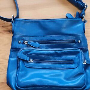 NO BRAND, blue faux leather shoulder strap cross body bag